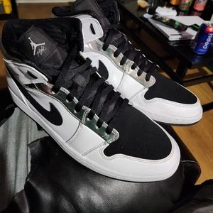 Size 11.5 - Air Jordan 1 Mid SE, Think 16 Alternate, White/Metallic Silver/Black